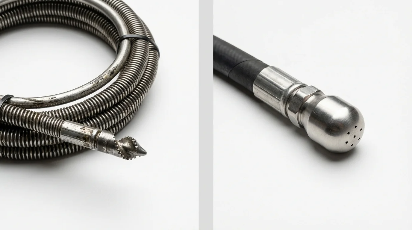 Drain snake cable and hydro jetting nozzle used for drain cleaning in Santa Rosa, CA